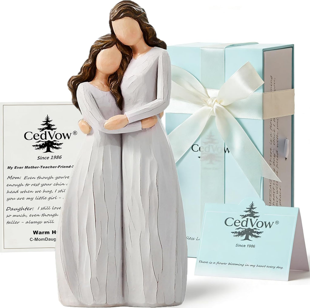 Regine Switzerland Warm Hug Mother's Day Figurine - Solid Resin Mother & Daughter Statue | 7.7" Keepsake Gift in Luxury Box