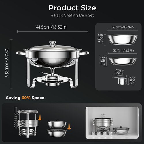 Chafing Dishes for Buffet 2 Pack, 5QT Food Warmers for Parties Buffet, Stainless Steel Round Chafers and Buffet Warmers Sets for Home, Gatherings, Birthday, Parties, Church Events, Catering Events