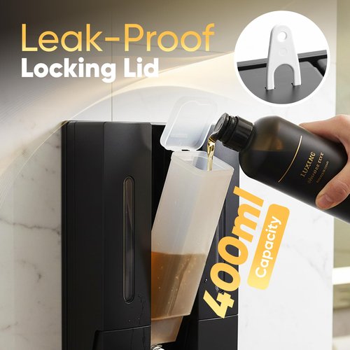 3-Chamber Shampoo, Conditioner & Body Wash Dispenser, Wall-Mounted Shower Soap Dispenser, 1200 ML (3×400 ML) Capacity, No-Drill or Screw Install, Refillable Clear-Window Bottles for Bathrooms & Hotels