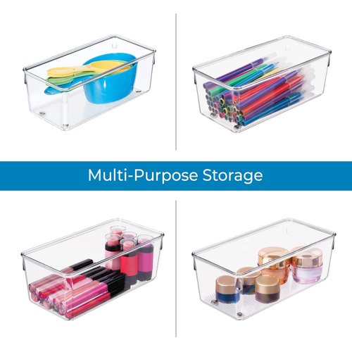iDesign Plastic Drawer Organizer for Kitchen, Bathroom, and Desk Drawers, Set of 2, Clear