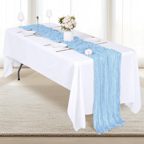 RealBox 6 Pack Baby Blue Cheesecloth Table Runner 17x108 Inch Semi Sheer Boho Gauze Cheese Cloth Fabric Table Runners, for Wedding Party Baby Shower Birthday Home Decor Garden Farmhouse