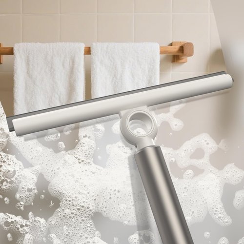 EHOMGUI Extendable Shower Squeegee for Glass Doors, Shower Squeegee with 10-Inch Silicone Blade, Telescoping Handle for Windows and Shower Glass, Silver