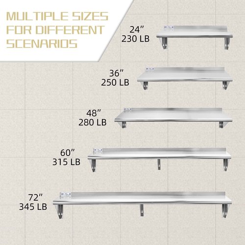 Hally Stainless Steel Shelf 12 x 24 Inches 230 lb, NSF Commercial Wall Mount Floating Shelving for Restaurant, Kitchen, Home and Hotel