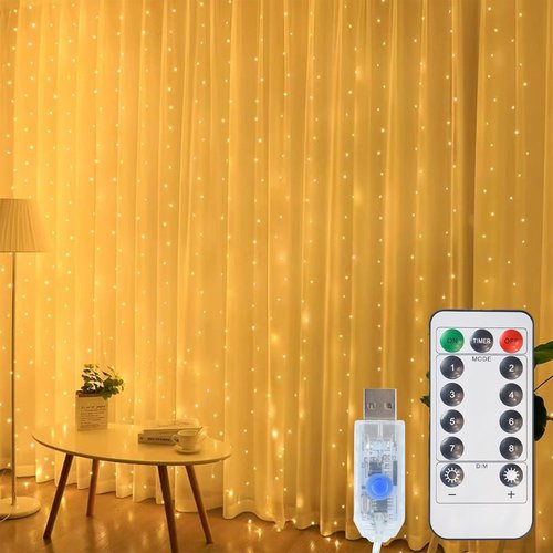 Lemical 300 LED Curtain Lights - 9.8FT x 9.8FT Fairy String Lights with Remote Control | Warm Light for Bedroom & Party Decor