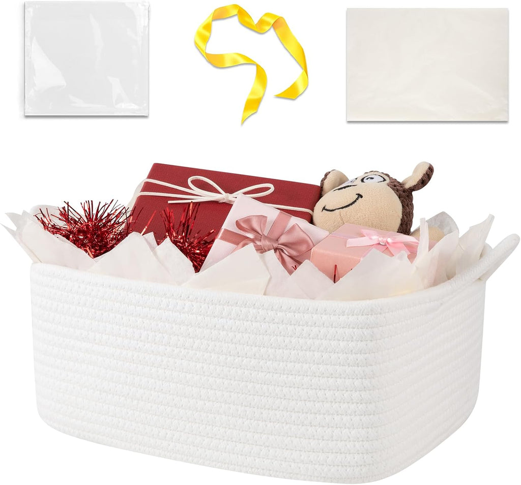 OIASKET Woven Storage Basket - Versatile Gift Basket with Handles for Baby Showers & Toy Organization | 13.6" x 10" x 5.9”