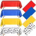 Dunzoom 4 Pack Puppy Dog Pet Paw Print Plastic Tablecloth 54 x 108 Inches Red Blue Yellow Table Cover Paw Print Disposable Rectangle Table Cover for Pet Blue Dog Birthday Party Supplies