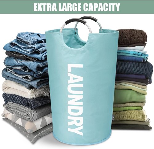 DOKEHOM X-Large Collapsible Laundry Basket - 125L Capacity, Fabric Design in Light Blue | 7 Color Options