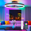 SAMPHON RGB Ceiling Fans with Lights, 19.7" Smart Low Profile Ceiling Fan, Modern Flush Mount Fandelier Light with Remote/APP Control, Dimmable Led Ceiling Fan Light for Living Room, Bedroom, Indoor