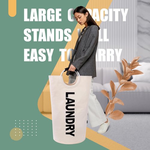 Caroeas 125L Laundry Basket - Large Collapsible Hamper with Padded Handles | Beige, Easy Storage