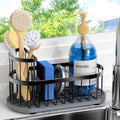 Stay-Dry Sponge Holder | Rustproof Stainless Steel Kitchen Sink Caddy with Water Absorbing Stone Tray - Black