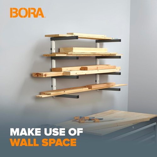Bora 4-Level Lumber Storage Rack - Space-Saving Metal Shelf for Wood, Pipes & Boards | PBR-0420 White Gray
