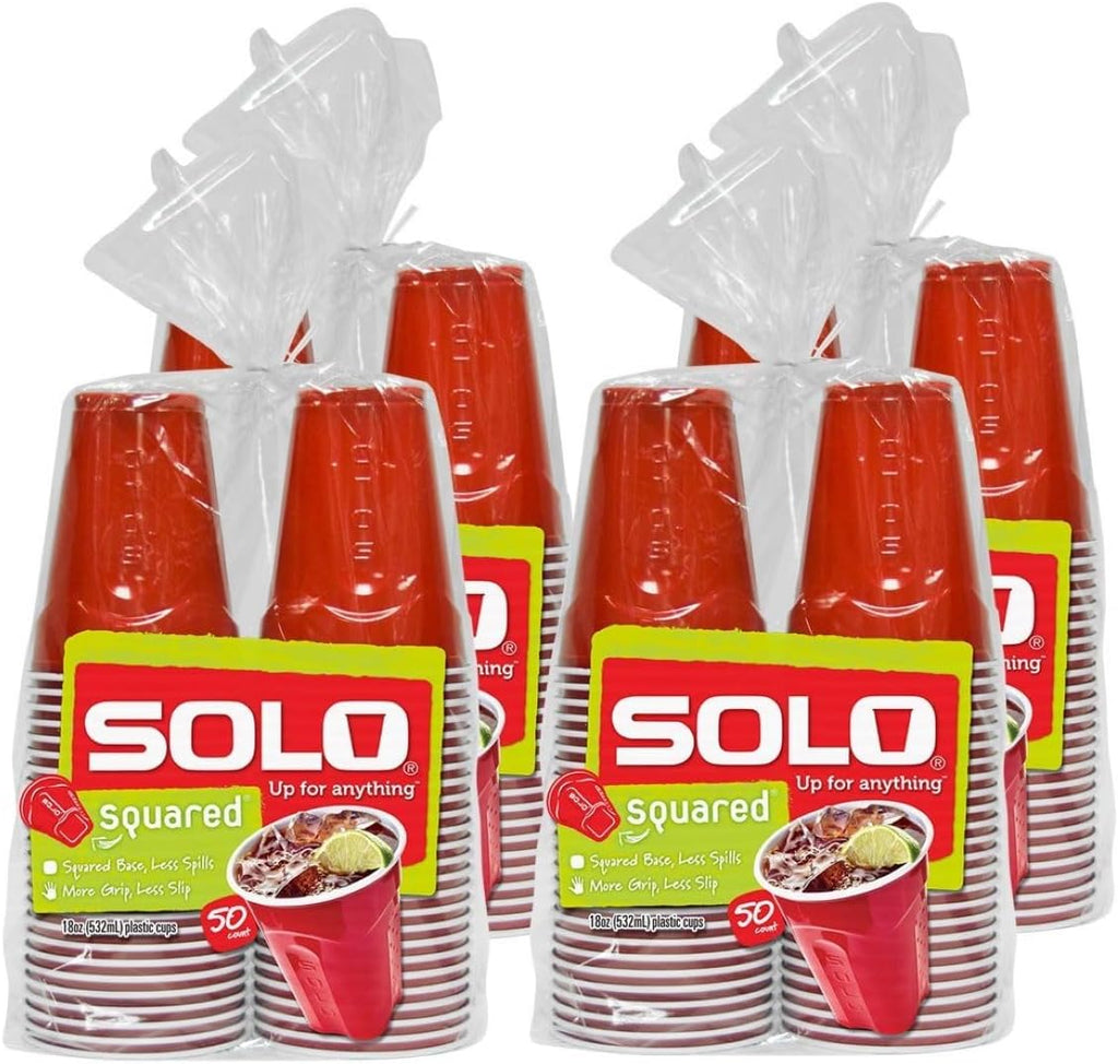 SOLO Cup Company Red Squared Plastic Party Cups - 18 Ounce, 200 Count | Perfect for Events & Gatherings