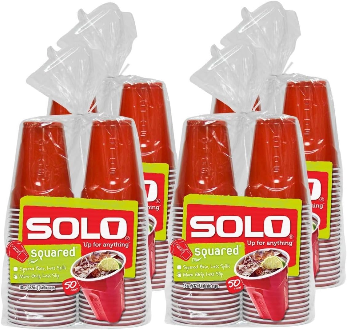 SOLO Cup Company Red Squared Plastic Party Cups - 18 Ounce, 200 Count | Perfect for Events & Gatherings