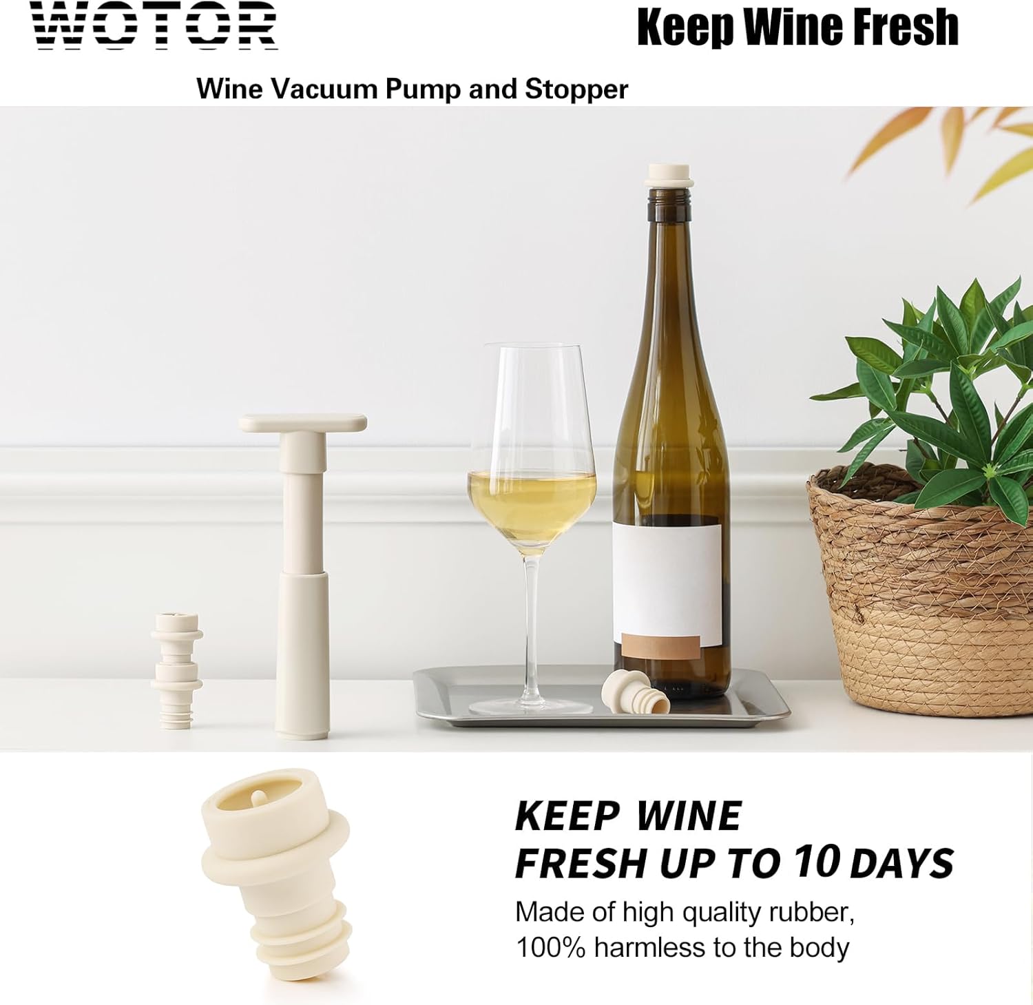 WOTOR Wine Stoppers Vacuum, Wine Saver, Wine Pump Vacuum Stoppers, Wine Preserver, Reusable Bottle Sealer Keeps Wine Fresh (Cream, 24 Pieces)