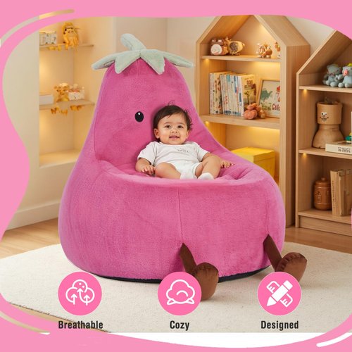 NEWBULIG Bean Bag Chair for Kids, Toddler Reading Comfy Sofa with Washable Soft Faux Rabbit Plush Cover, Kids Eggplant Bean Bag Chair for Bedroom, Playroom Living Room, Ages 4-12, 31 Inch, Rose Red
