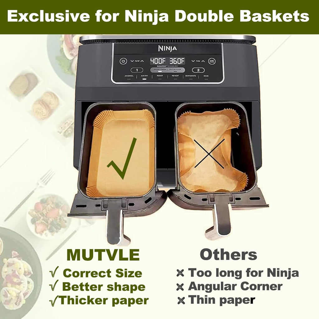 Ninja Air Fryer Liners - Disposable Parchment Paper for Dual DZ201 | Rectangle Accessories