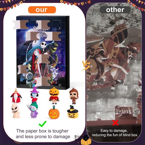Halloween Advent Calendar 2025,Contains 24 Gifts, Nightmare Before Christmas Advent Calendar, Scary Halloween Doll Collectible Horror Figures Gift for (Black) (Black)