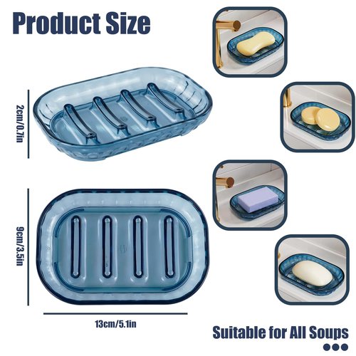 STNRST-IN 2 Pack Bar Soap Dish Holder, Plastic Clear Waterfall Soap Tray Dryer, Self Draining Soaps Saver for Shower, Kitchen Sink, Bathroom Restaurant Counter, Hotel (Blue)