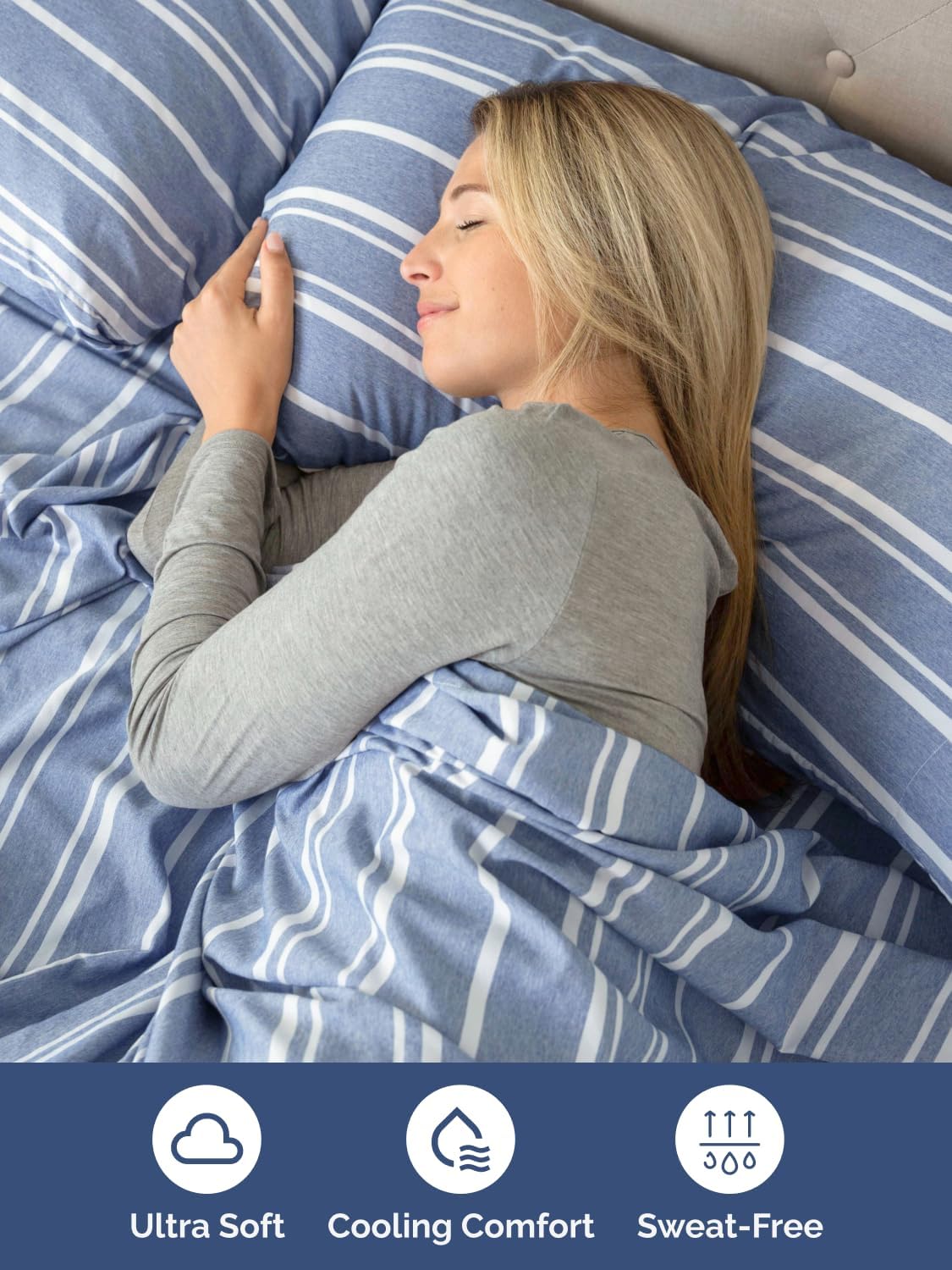 Skiennix Extra Deep Twin XL Sheet Set | 4-Piece Breathable Cooling Bedding - Soft, Wrinkle-Free - Blue Stripes