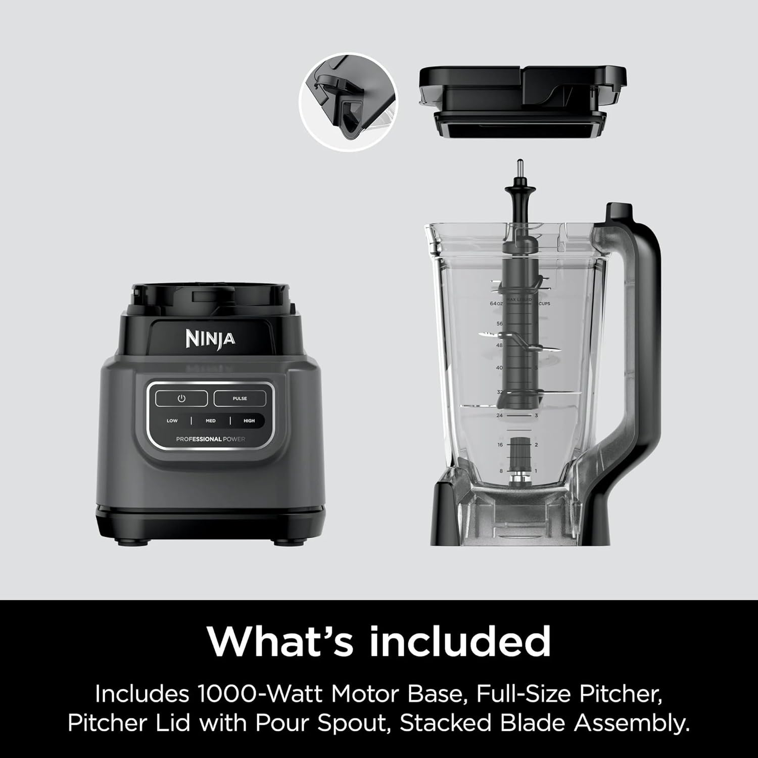 Ninja Professional Blender - 72 Oz Capacity with 1000-Watt Base & Total Crushing Technology | Black