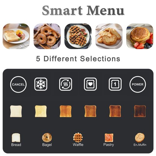 Long Slot Toaster 4 Slice, Touch Screen LED Display, 1.5” Extra Wide Slots for Thick Bread & Bagels, Countdown Timer, Memory Function, Dual Independent Control, 6 Shade Settings, Stainless Steel