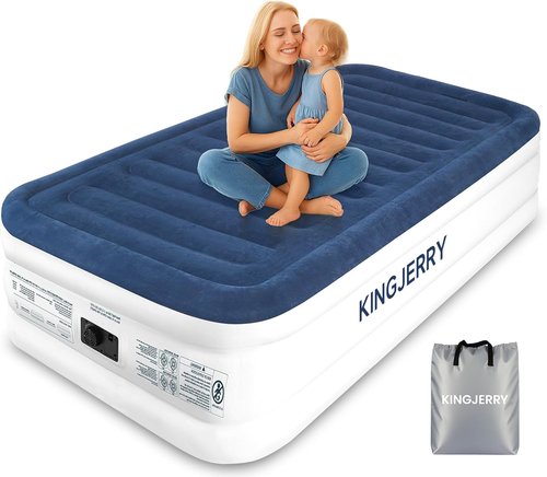 KINGJERRY Twin XL Air Mattress - Built-In Pump, 18" Raised Comfort, Dual-Layer Leakproof, 80" Length