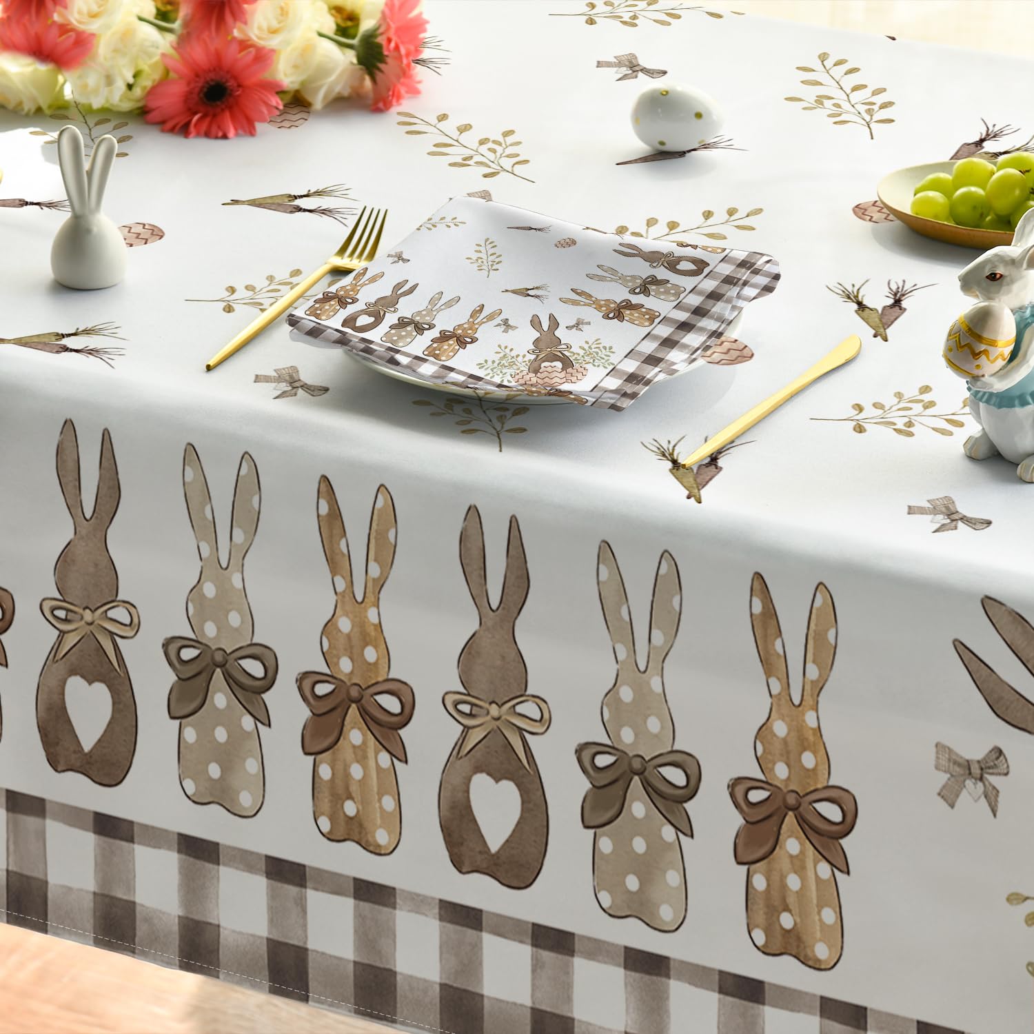 Horaldaily Easter Tablecloth 60×120 Inch Rectangular, Spring Carrots Bunny Washable Table Cover for Party Picnic Dinner Decor