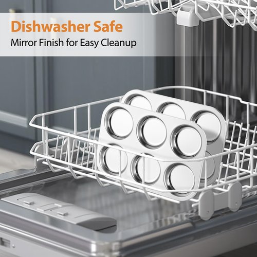 E-far Muffin Top Pan Set of 2, Stainless Steel 6-Cavity Shallow Cupcake Pan for Baking Whoopie Pie, Yorkshire Pudding, Eggs, Cornbread, Drop Cookies, Non-toxic & Standard Size, Oven & Dishwasher Safe