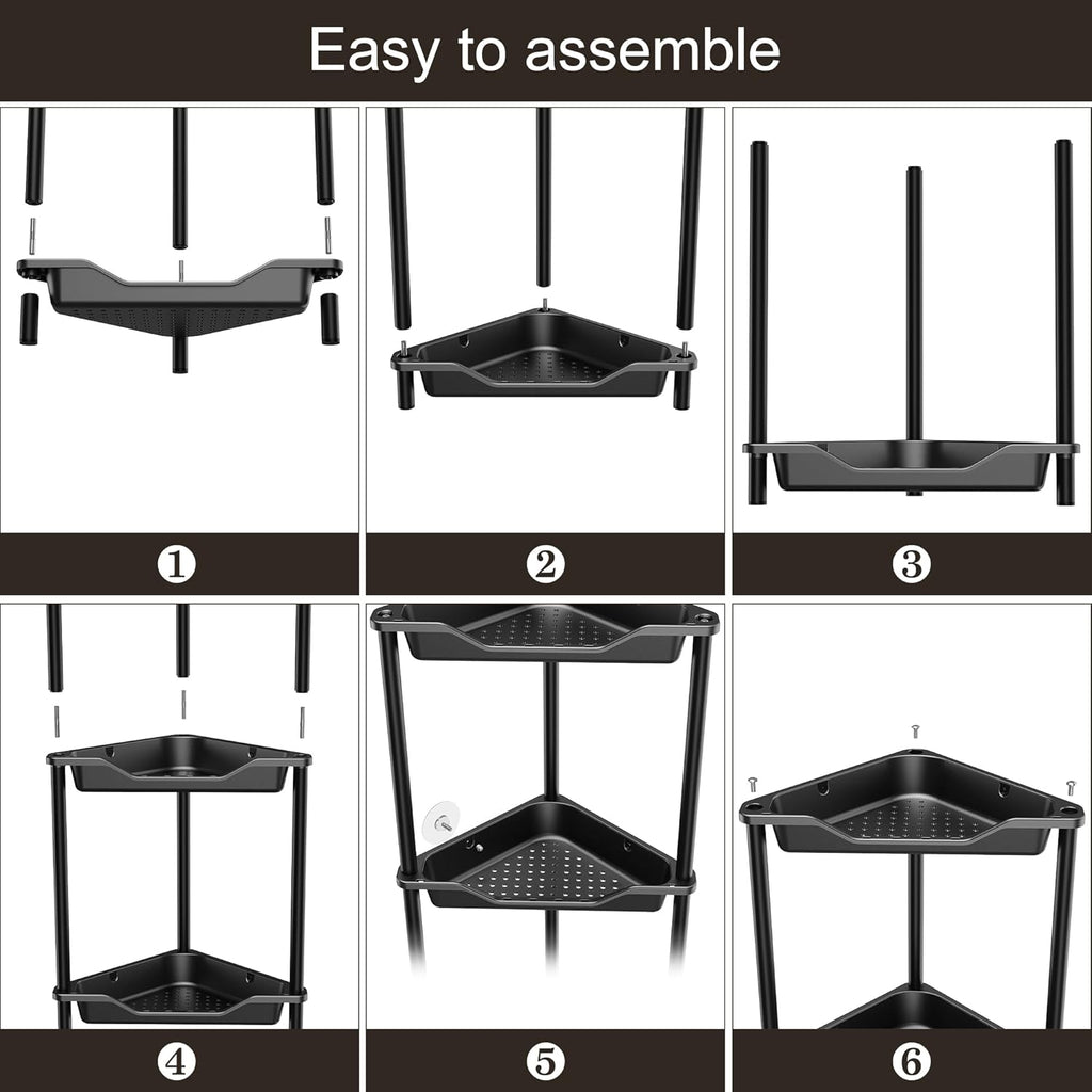 Orimade 4-Tier Rustproof Corner Shower Caddy Organizer - Durable Plastic & Metal, 10.8 x 10.8 x 44.6 Inches, Black