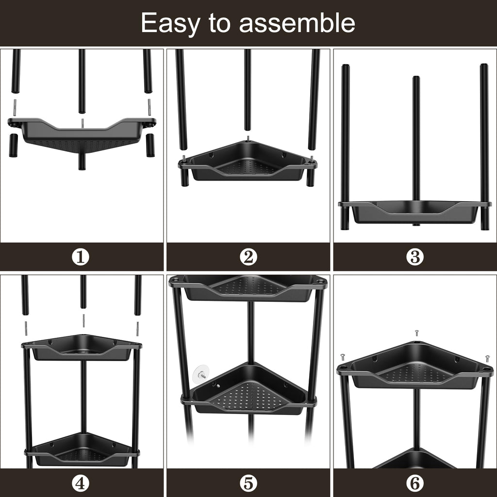 Orimade Rustproof 4 Tier Floor Standing Corner Shower Caddy Bundle with Round Adhesive Replacement Stickers