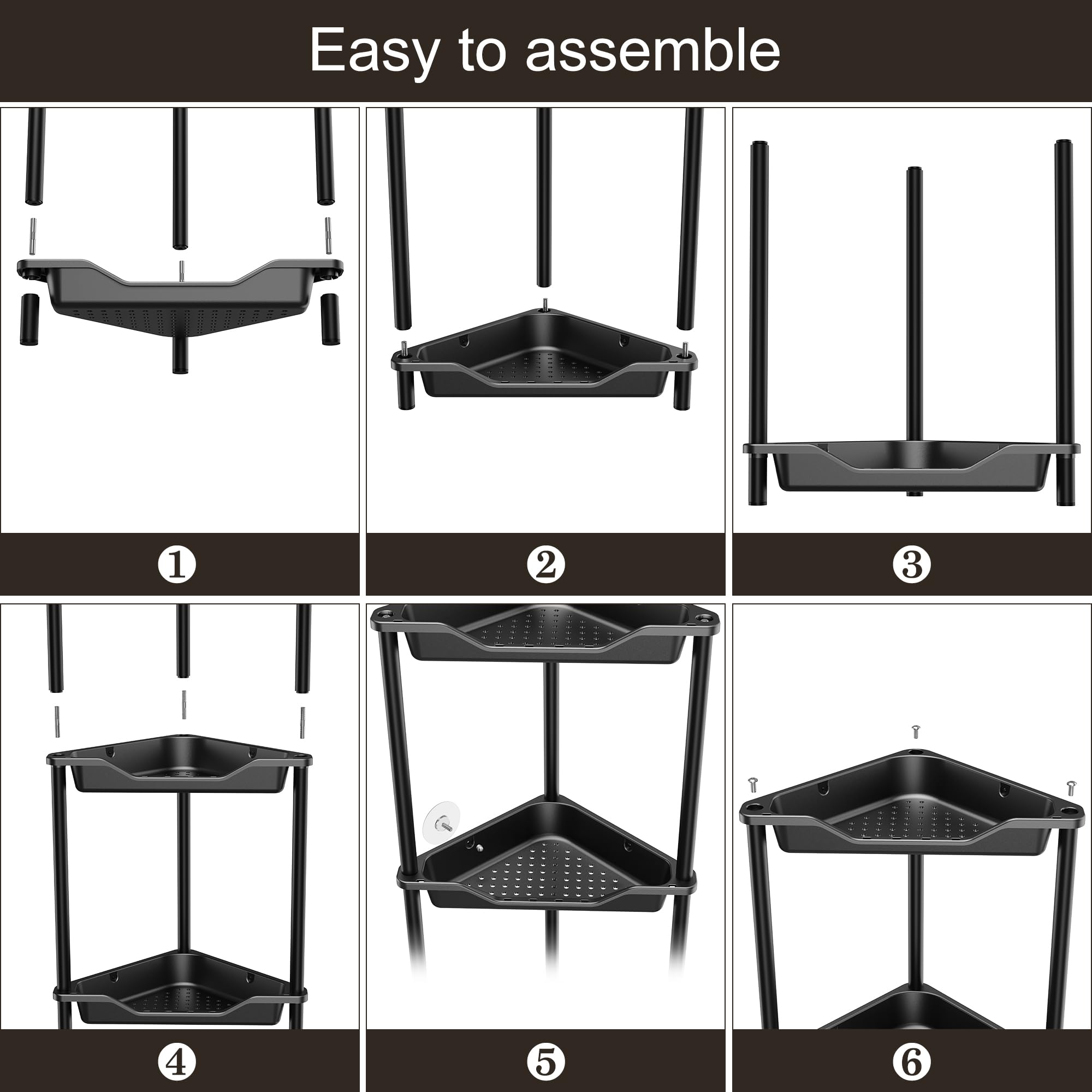 Orimade Rustproof 4 Tier Floor Standing Corner Shower Caddy Bundle with Round Adhesive Replacement Stickers