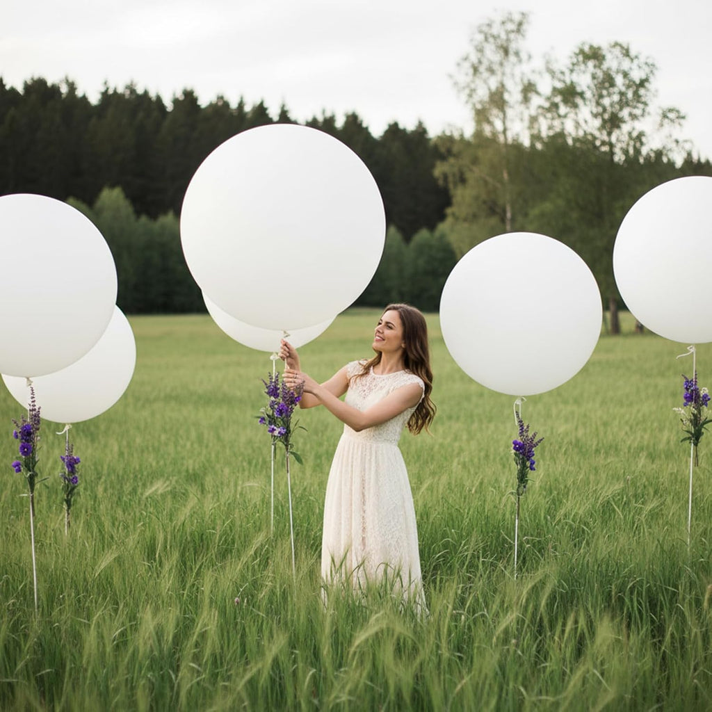 RUBFAC 36-Inch White Giant Balloons - Jumbo Latex Balloons for Weddings, Birthdays & Parties