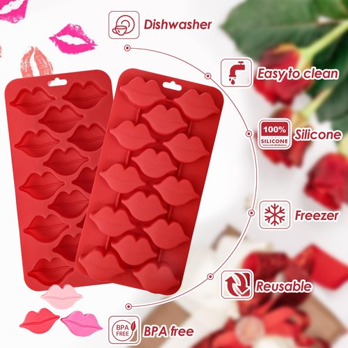 Webake Lips Chocolate Candy Mold Silicone, 14-Cavity Hot Lips Molds for Chocolate, Candy, Soap, Cupcake Decorations, Ice Cube, Wedding Party, Soft and Flexible, Pack of 2
