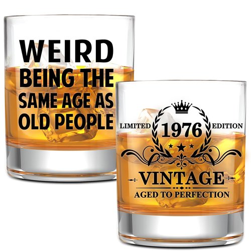 NewEleven 50th Birthday Gifts For Him, Men - 1976 50th Birthday Decorations, Funny Gifts For Men, Husband, Dad - Cool Whiskey Gifts Idea From Her, Wife - Whiskey Glass