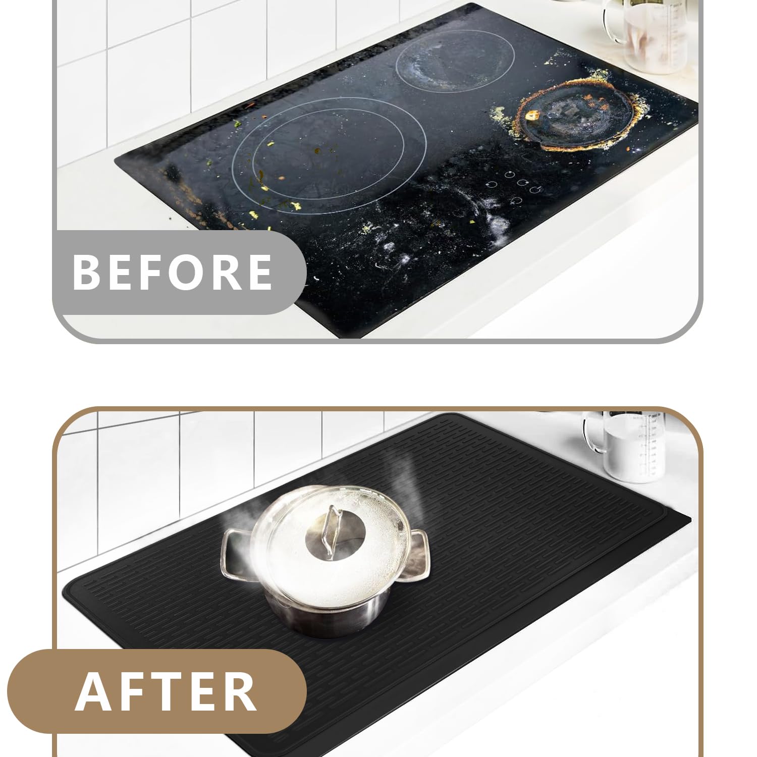 Golener Silicone Stove Cover - 36.5" x 20.5" Electric Stove Protector, Food Grade, Foldable, Easy Clean, Heat-resistant Silicone Mat for Glass, Black