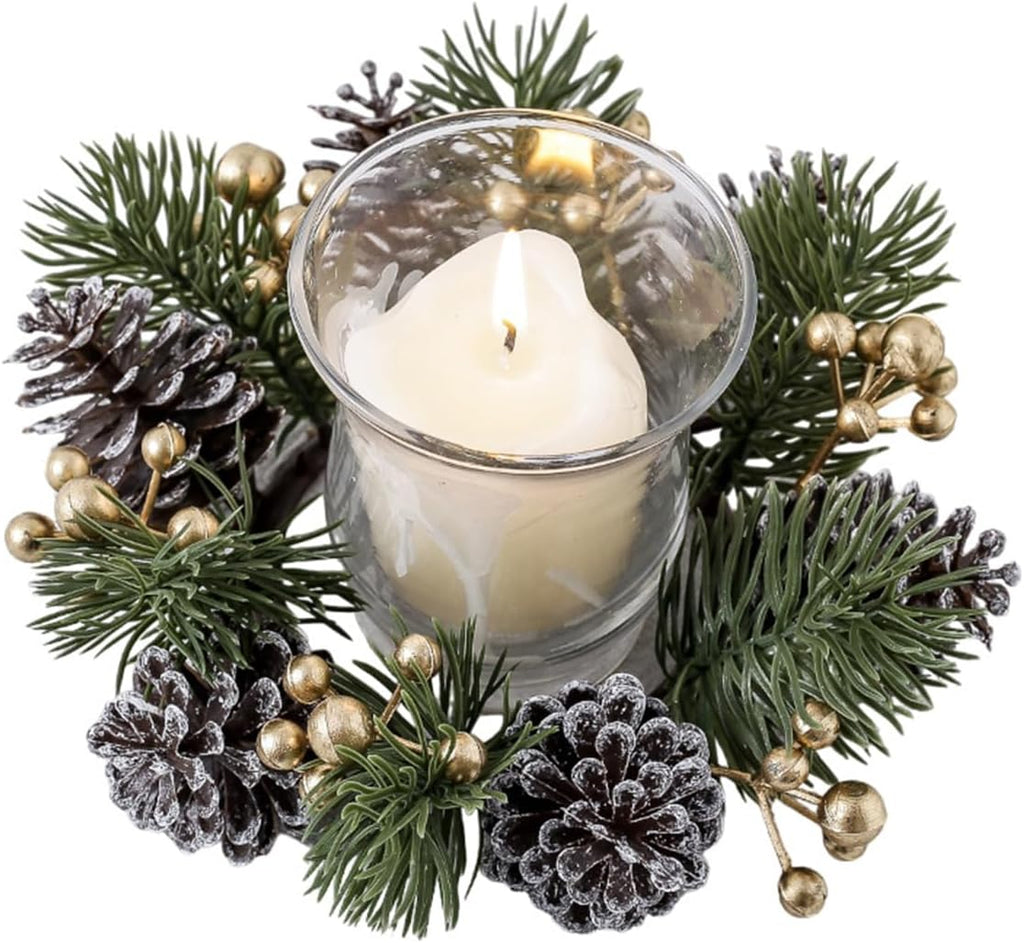 Regine Switzerland Christmas Candle Rings - Elegant Gold Berries & Pinecones | 2-Piece Winter Decor Set