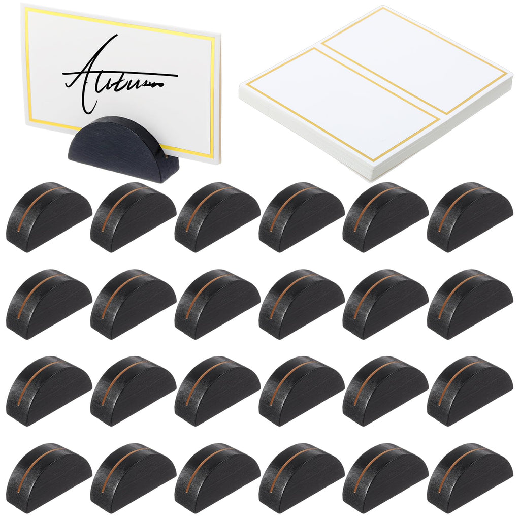 Colingmill 24 Pcs Wooden Table Number Stands Wedding Table Name Holder Semicircular Design Place Card Holders with 24 Pcs Tented Cards for Retail Shop Wedding Party Events Decoration(Black)