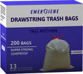 Emergiene 13 Gallon Drawstring Trash Bags, Lavender Scented 200 Count Tall Kichen Garbage Bags, Pre-Separated, Odor Control, Ultra Strong, Leakproof, Sturdy, White