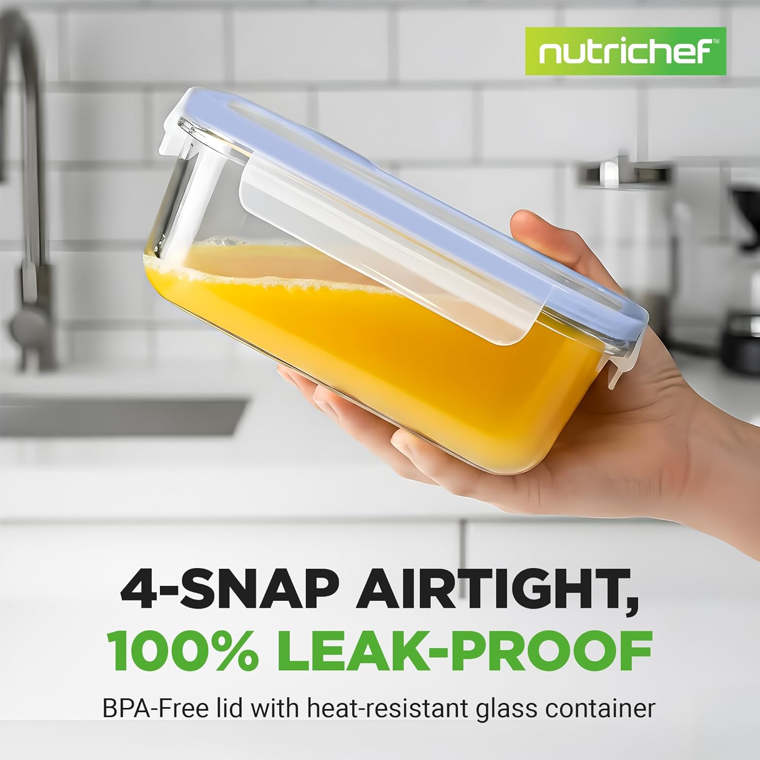 NutriChef 10-Piece Glass Food Storage Containers - Airtight 30 oz Meal Prep Set | Freezer to Oven Safe - Blue