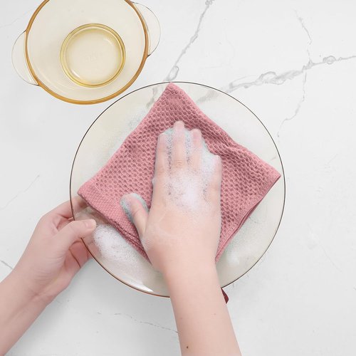 Homaxy 100% Cotton Waffle Weave Dish Cloths - Ultra Soft & Absorbent Quick-Drying Towels | 12x12 Inches, 8-Pack in Dried Rose
