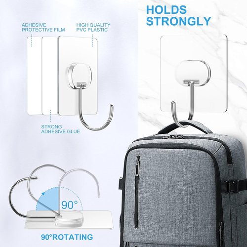 JINSHUNFA Heavy Duty Adhesive Wall Hooks - 13LB Capacity, Waterproof, No Drill | 8 Pack for Bathroom & Kitchen