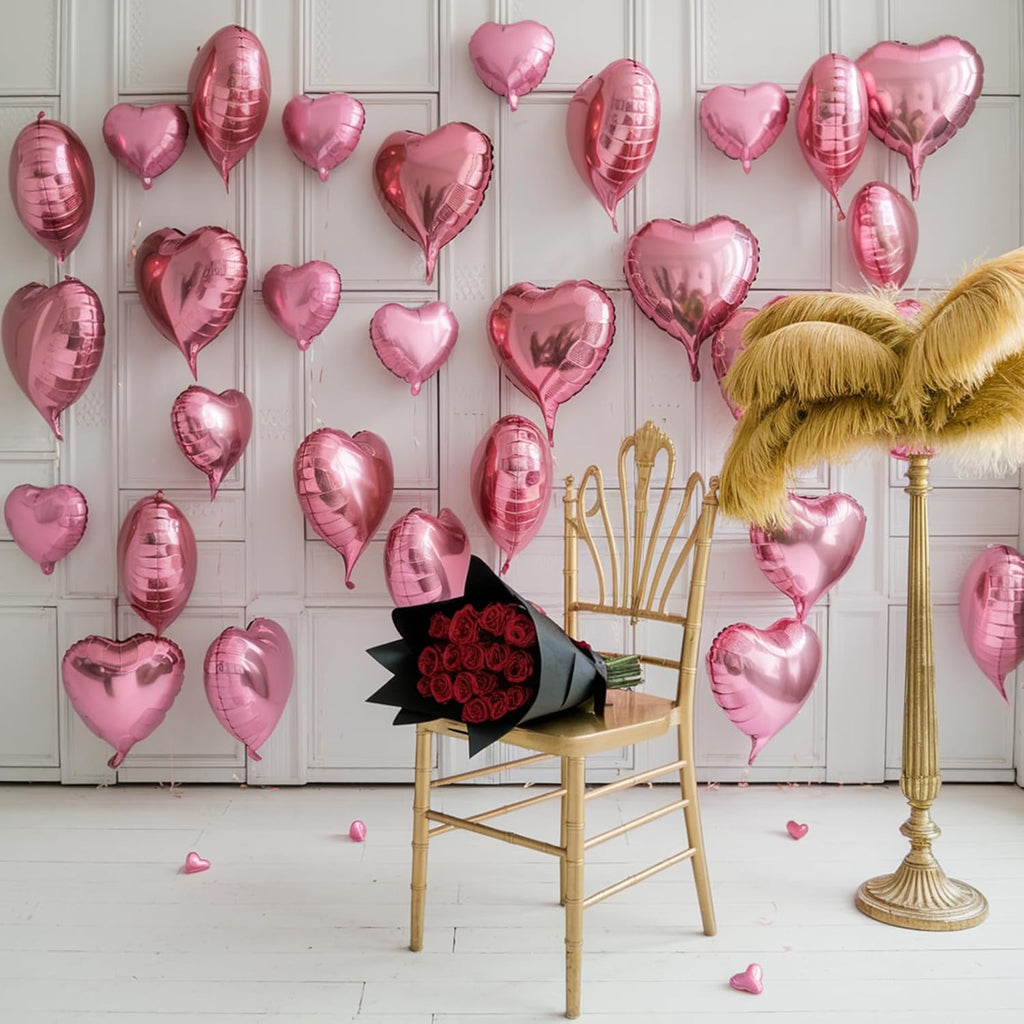 Skiennix Pink Heart Balloons - 19PCS 18-Inch & 10-Inch Mylar Foil Balloons for Weddings & Birthdays