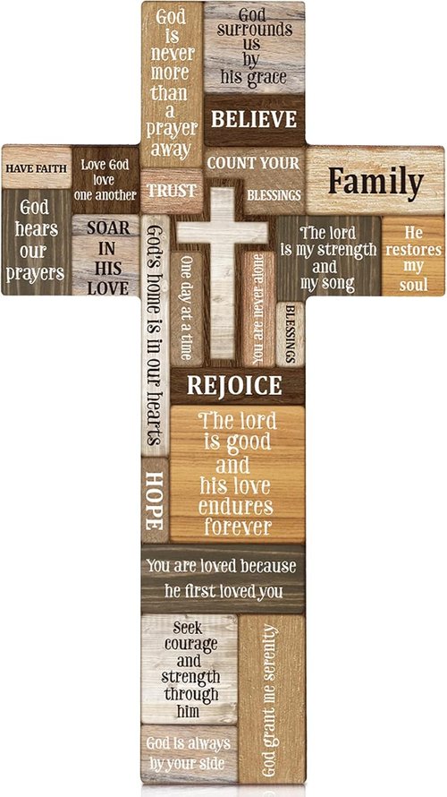 Jetec Christian Wooden Cross Wall Decor - Inspirational Easter Sign for Home | 10.6 x 6.1 Inch
