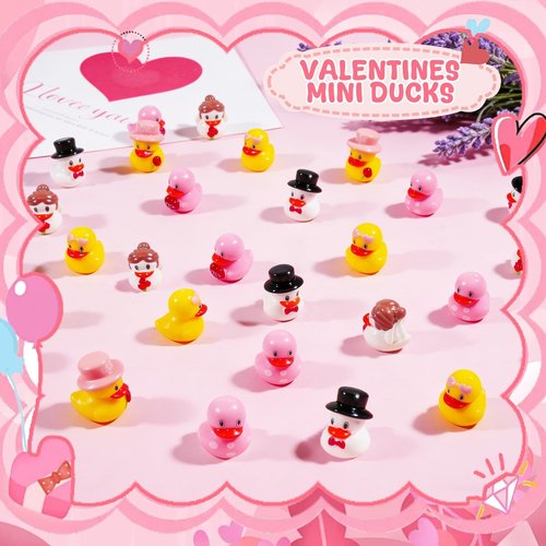 Exasinine 60 Pcs Valentine Ducks Mini Resin Duck Valentine's Day Mini Ducks Tiny Ducks for Valentine Decor Home Tabletop Micro Landscape Vase Cake Birthday