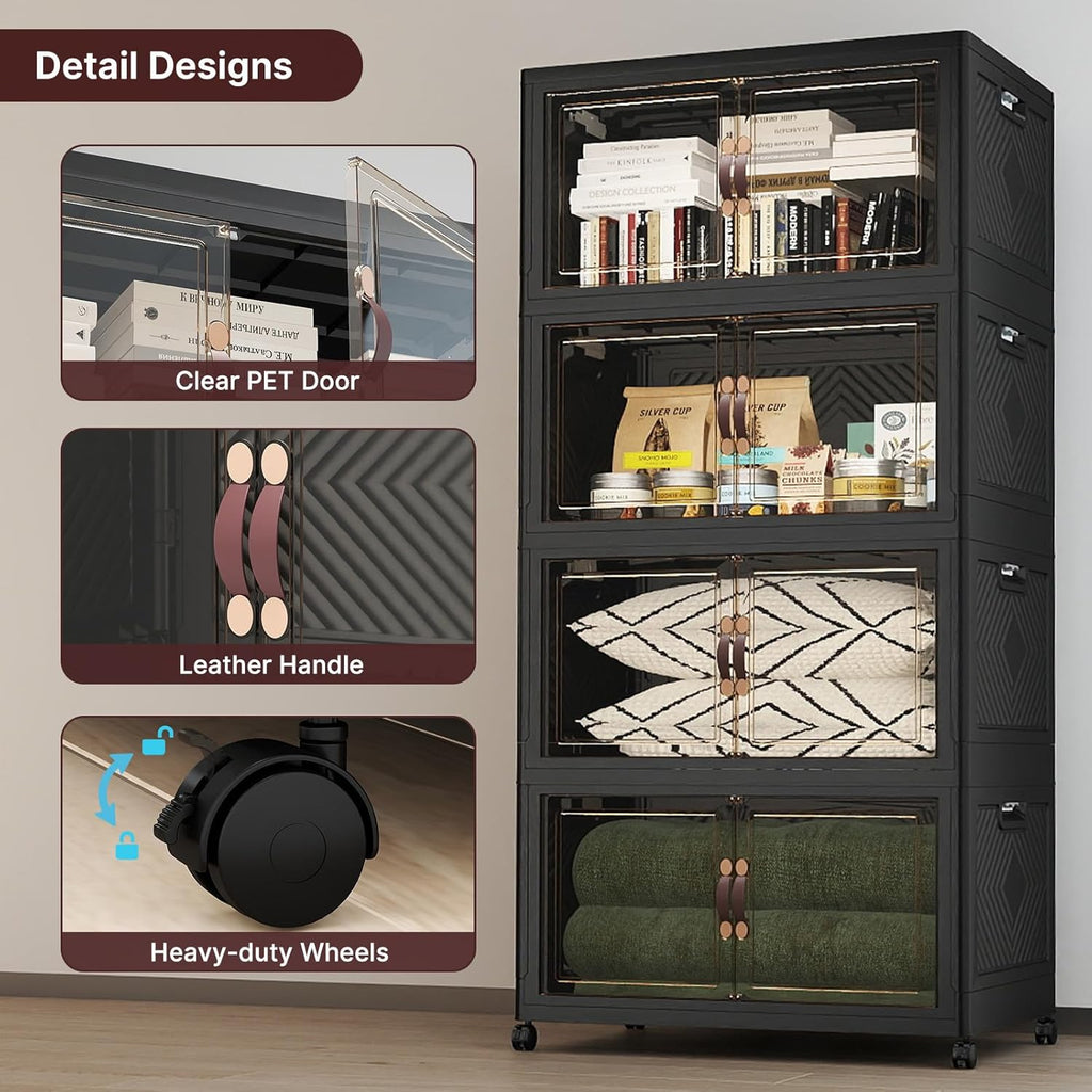 UAMFURI Stackable Storage Bins - 720QT Lockable Cabinet with Lids & Wheels | Extra Large Black Drawers for Home & Office