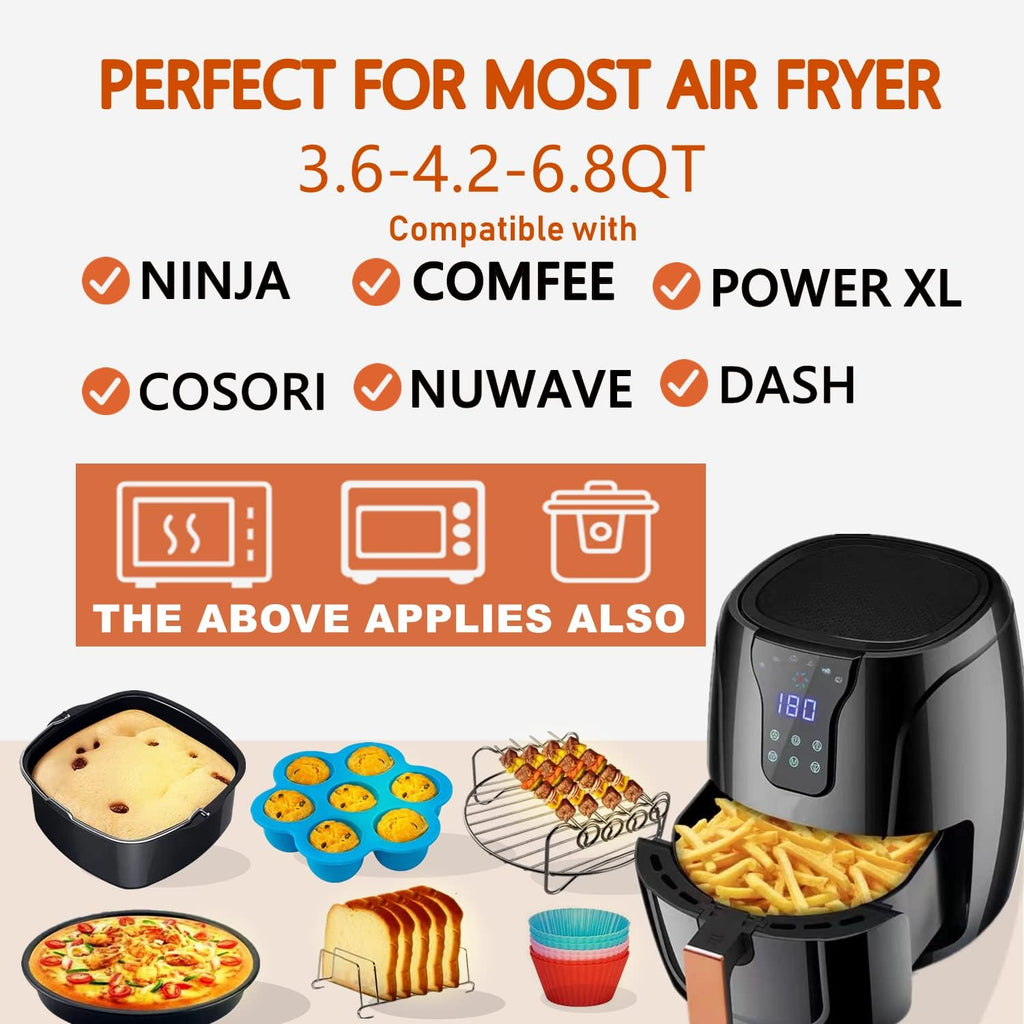 Square Air Fryer Accessories by [Brand Name] - 8 Inch XL Deep Fryer Set for Philips, Cosori, Ninja | Fits 3.6QT-6.8QT