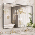 LOAAO Black Metal Framed Bathroom Mirror - 48x40 Inch Rounded Rectangle, Anti-Rust, Versatile Hanging Options