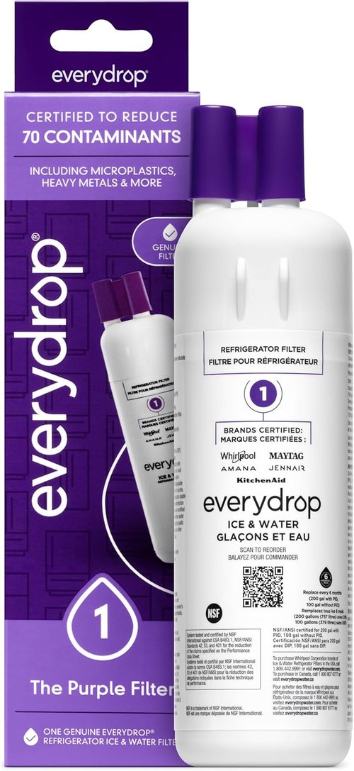Everydrop by Whirlpool Ice & Water Refrigerator Filter 1 - EDR1RXD1, Single-Pack Replacement Filter