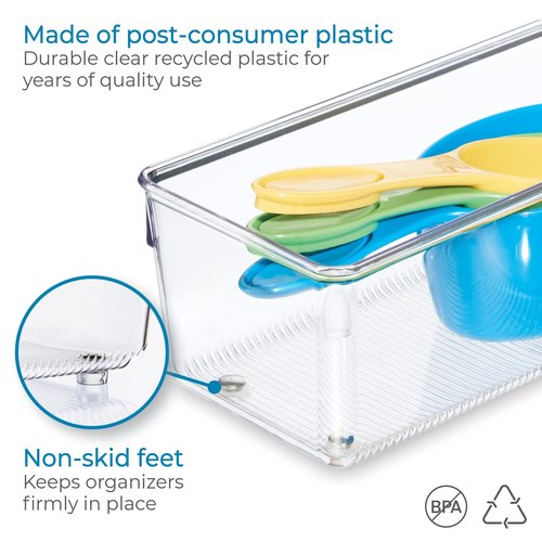 iDesign Plastic Drawer Organizer for Kitchen, Bathroom, and Desk Drawers, Set of 2, Clear