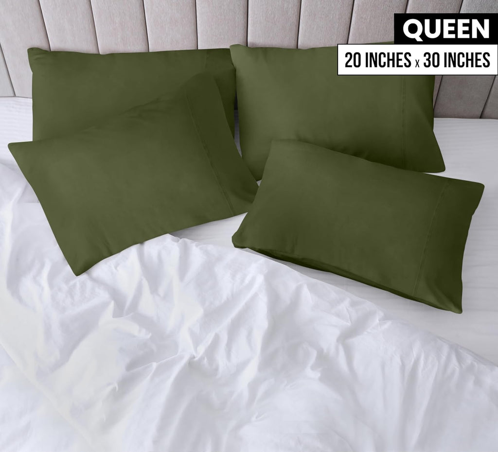 Utopia Bedding Queen Pillow Cases - Soft Brushed Microfiber - 4 Pack, Olive | Fade Resistant 20 x 30 Inches